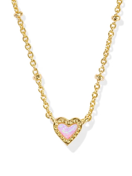 Kendra Scott Jewelry - NWT Kendra Scott Mini Ari Heart Gold Satellite Short Pendant Necklace Pink Opal